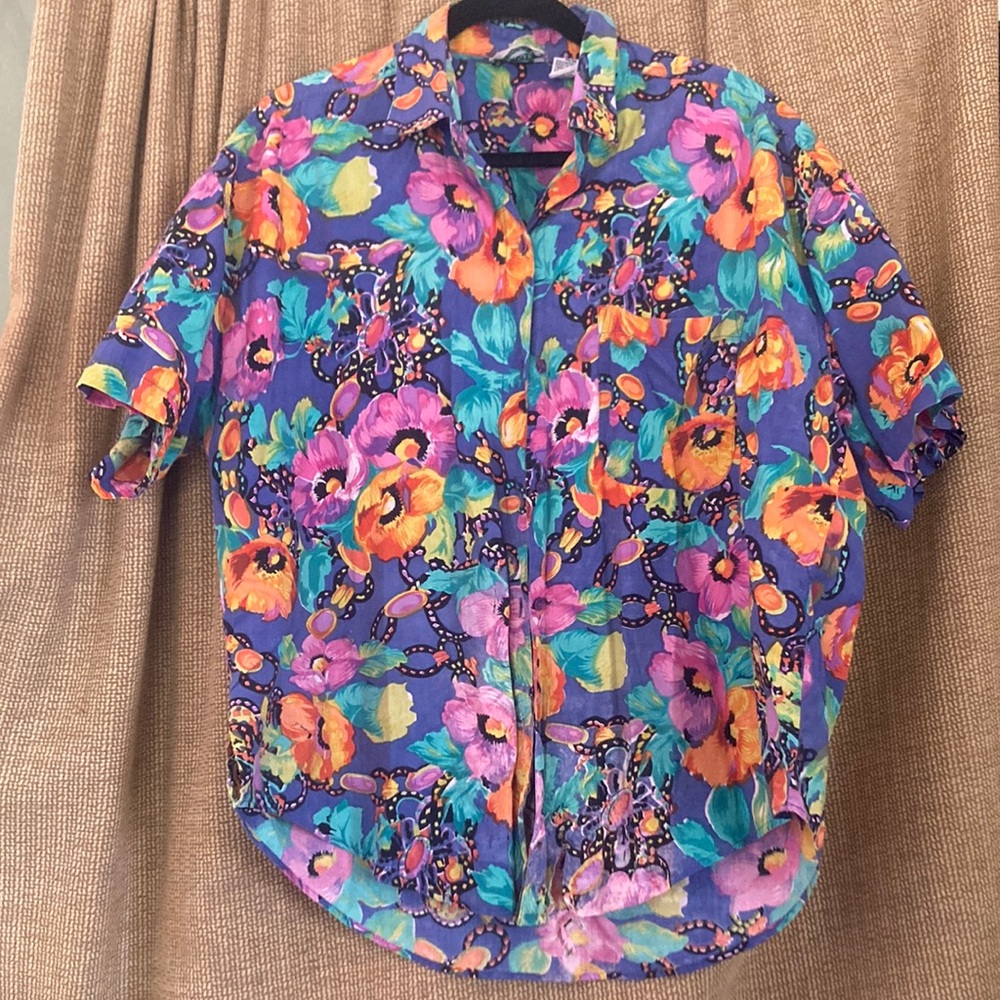 Vibrant Purple and Orange Casual Button Down Shirt